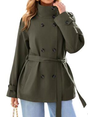 Short Trench Coat Double Breasted Stand Collar Fall Jacket